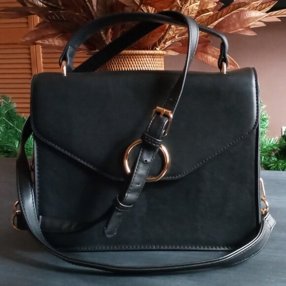 a new day Handbags - A NEW DAY Gold Details Faux Black Leather Magnetic Top Handle Crossbody Bag